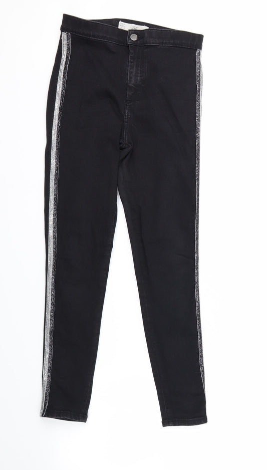 Topshop Womens Black Striped  Skinny Jeans Size 30 in L25 in - black and silver stripes