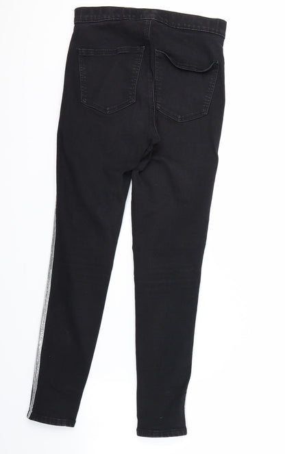 Topshop Womens Black Striped  Skinny Jeans Size 30 in L25 in - black and silver stripes