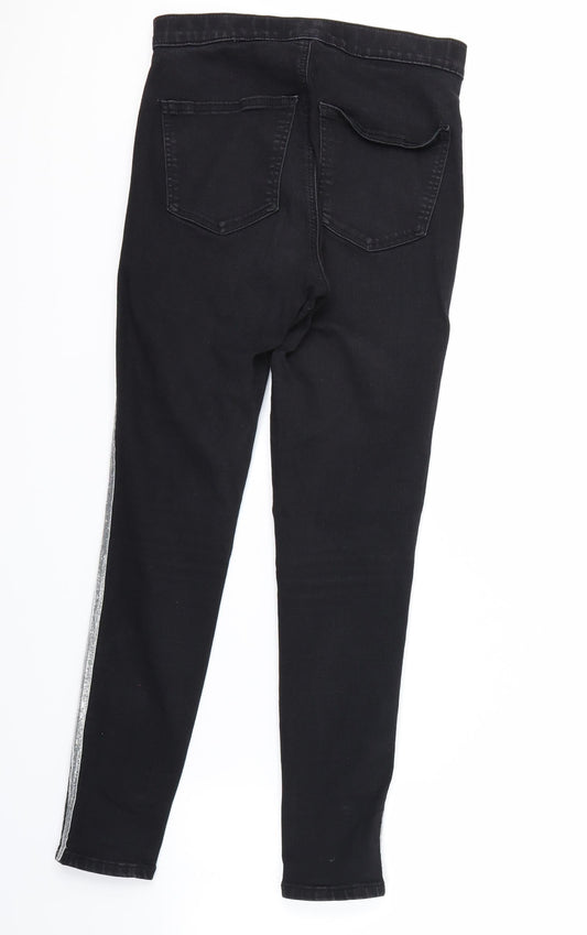 Topshop Womens Black Striped  Skinny Jeans Size 30 in L25 in - black and silver stripes