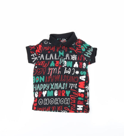 Additional front view of Nutmeg boys’ black basic polo, size 12-18, months - chirstmas top