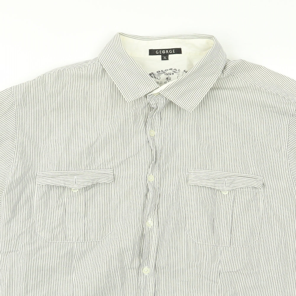 George Womens Grey Striped  Basic Button-Up Size XL