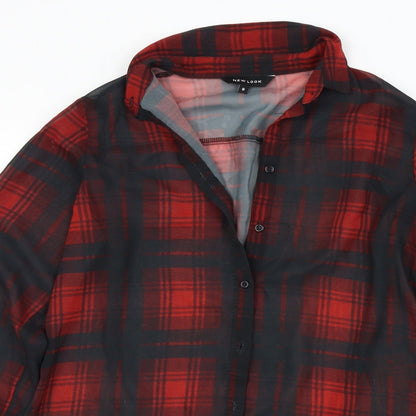 Womens UK Size 8 New Look Red Basic Button-Up