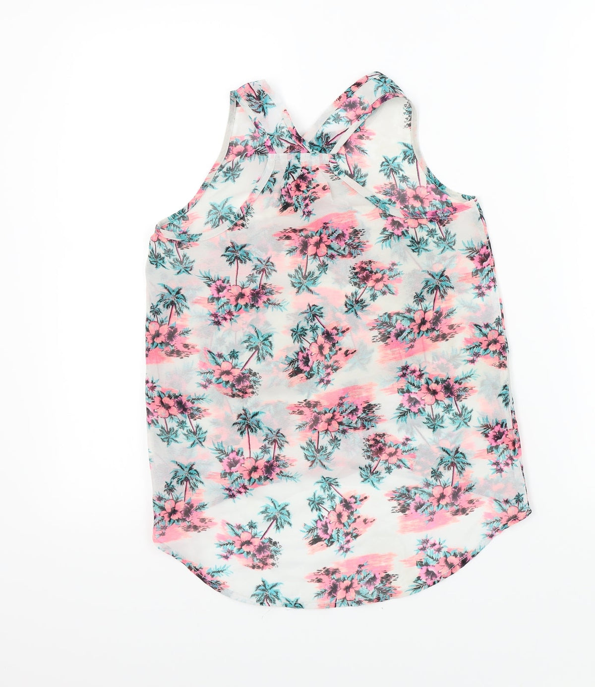 Back view of YD girls’ white floral basic blouse, size 10, years