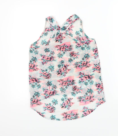 Back view of YD girls’ white floral basic blouse, size 10, years