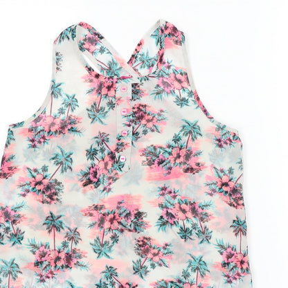 Close-up detail of YD girls’ white floral basic blouse, size 10, years