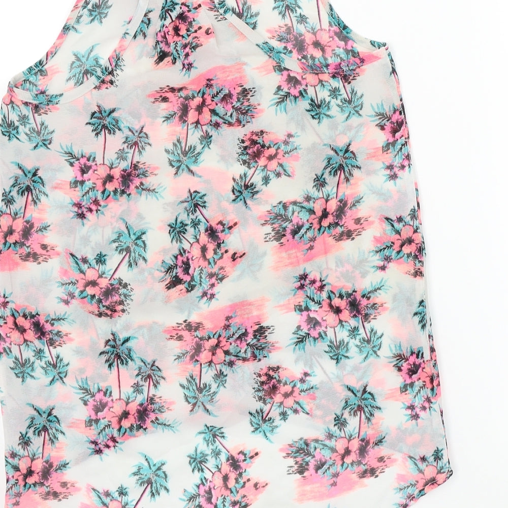 Brand and care label for YD girls’ white floral basic blouse, size 10, years