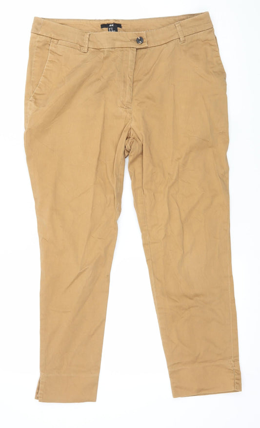 Womens UK Size 12 H&M Regular Fit Capri Brown Trousers