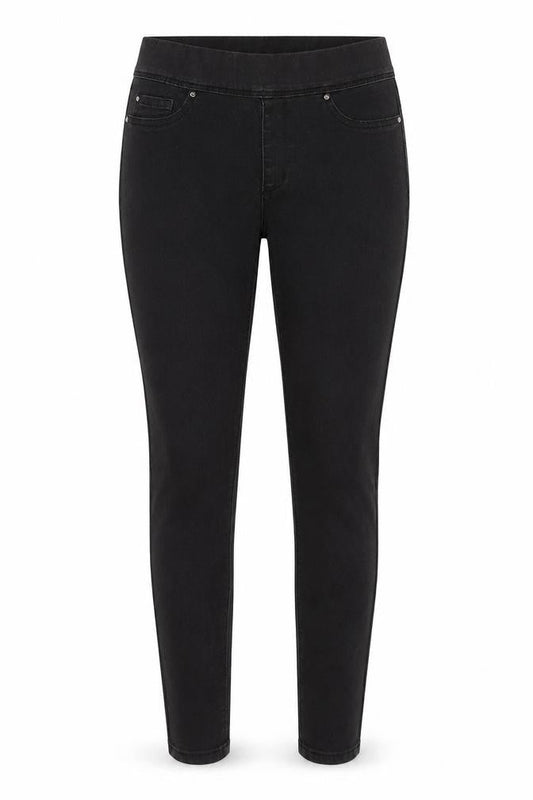 Front view of Denim & Co. women’s black denim jegging jeans, size UK 10, 31-inch leg