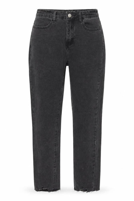 Front view of In the Style women’s grey denim straight jeans, size UK 8, 27-inch leg