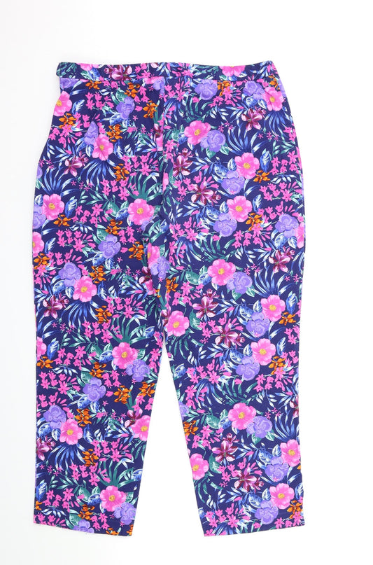 ISLE Womens Blue Floral  Trousers  Size 16 L25 in