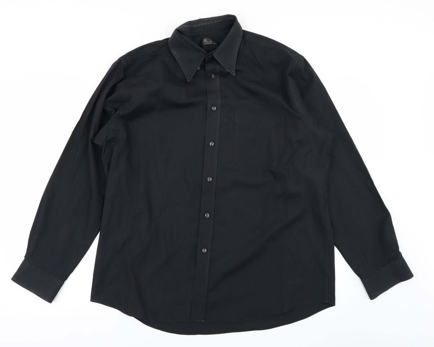 Mens UK Size 16.5 BHS Black  Button-Up Long Sleeve Casual Shirt