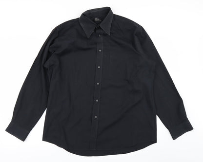 Mens UK Size 16.5 BHS Black  Button-Up Long Sleeve Casual Shirt