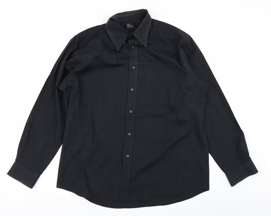 Mens UK Size 16.5 BHS Black  Button-Up Long Sleeve Casual Shirt