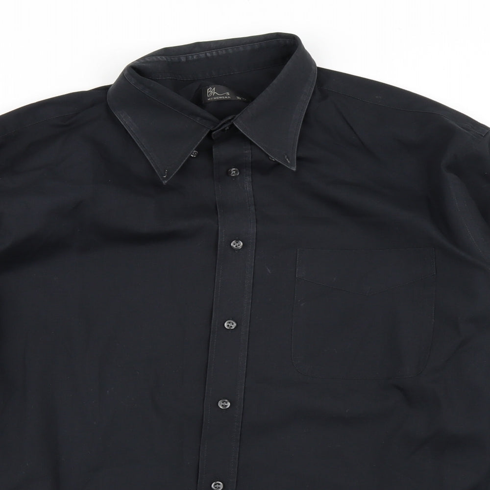 Mens UK Size 16.5 BHS Black  Button-Up Long Sleeve Casual Shirt