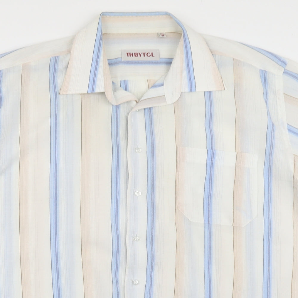 Mens UK Size 17.5 THBYTGL White  Button-Up Long Sleeve Casual Shirt