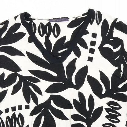 M&S Collection Womens White Floral  Basic T-Shirt Size 10