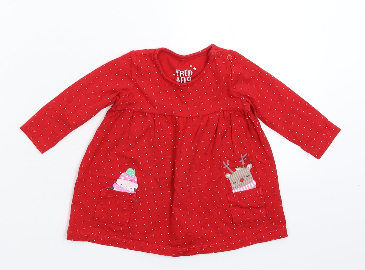 Fred & Flo Girls Red Spotted  Fit & Flare  Size 3-6 Months