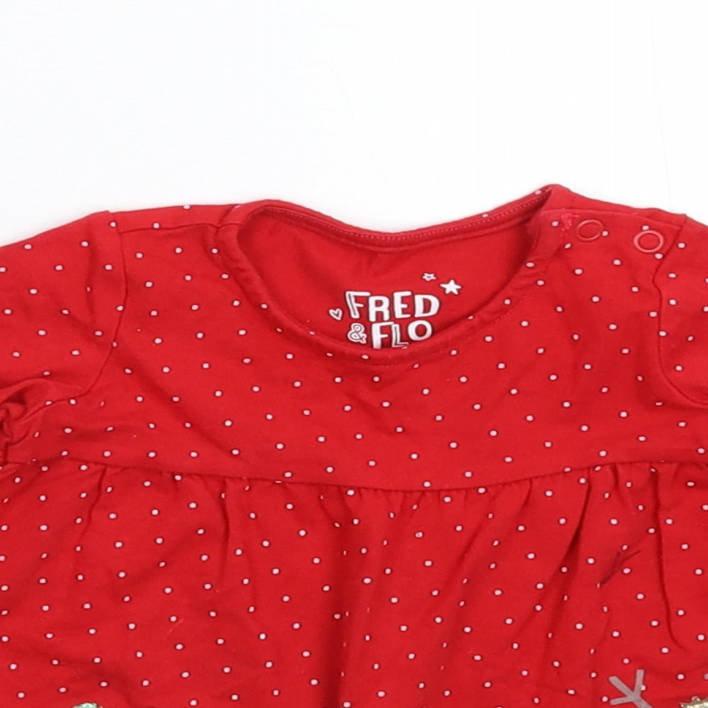 Fred & Flo Girls Red Spotted  Fit & Flare  Size 3-6 Months