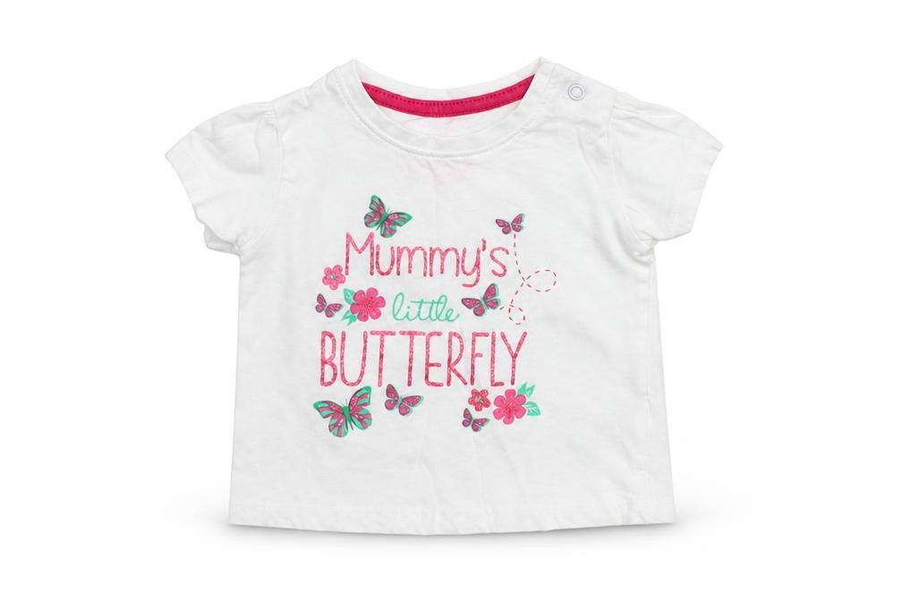 Front view of Primark girls’ white basic t-shirt, size 6-9, months