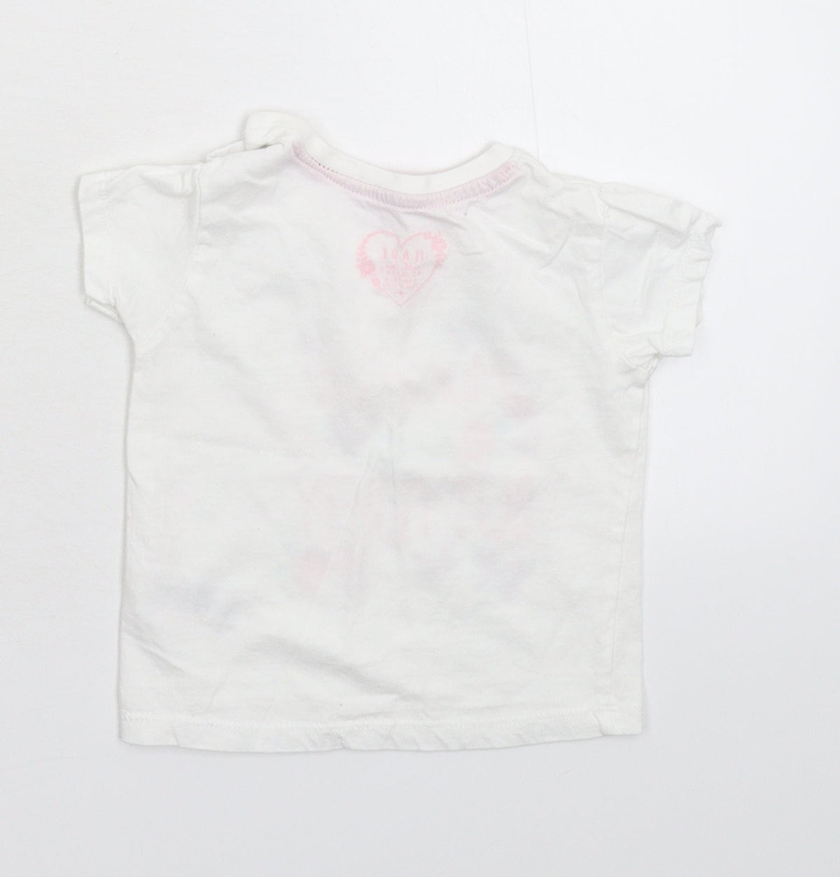 Back view of Primark girls’ white basic t-shirt, size 6-9, months