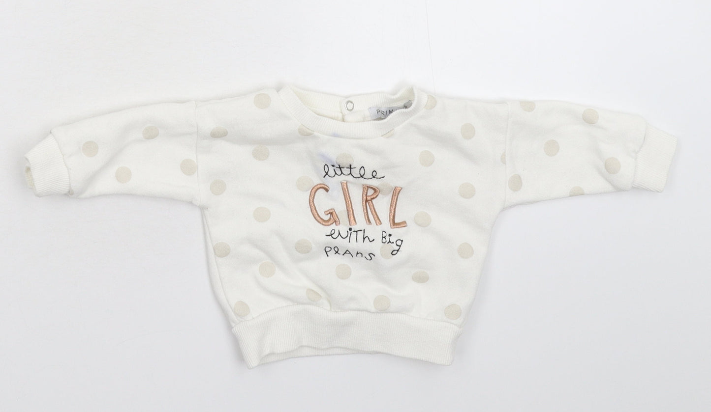 Primark Girls White Spotted  Pullover Jumper Size 3-6 Months  - Sweatshirt