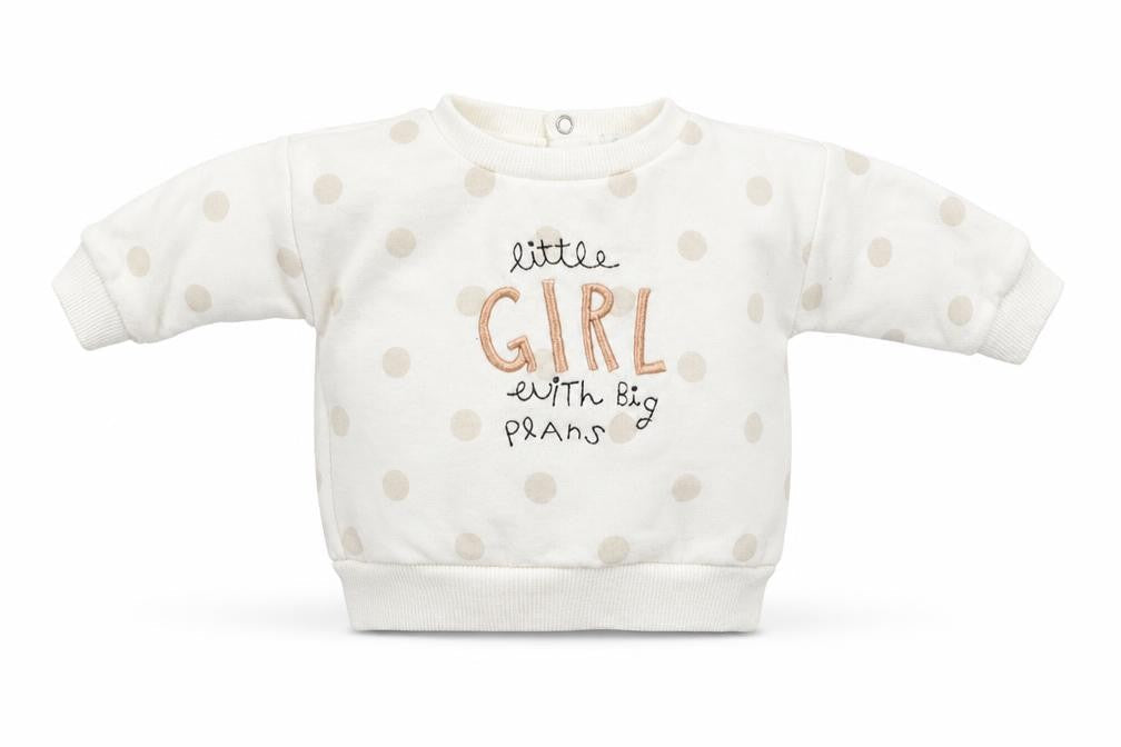 Front view of Primark girls’ white spotted jumper, size 3-6, months - sweatshirt