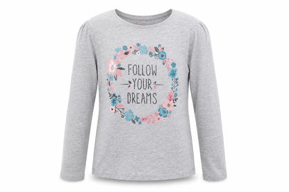 Front view of Young Dimension girls’ grey basic t-shirt, size 6-7, years