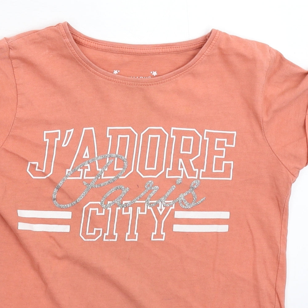 Close-up detail of Primark girls’ beige basic t-shirt, size 10-11, years