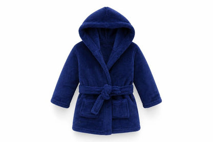 Front view of Early Days Baby Blue Solid Fleece Kimono Robe, size 9-12, Months