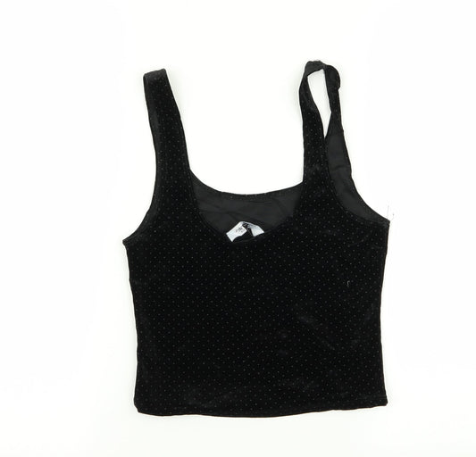 Miss Selfridge Womens Black Polka Dot  Basic Tank Size 8  - crop top