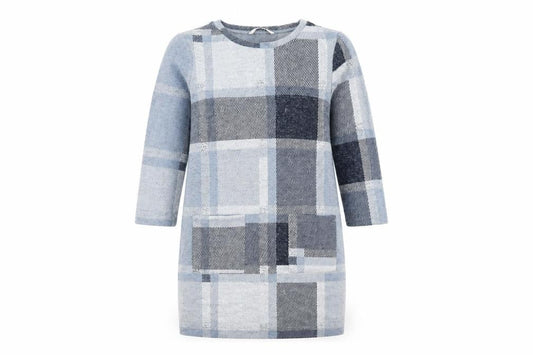 Front view of TU women’s blue check jumper dress, size UK 10