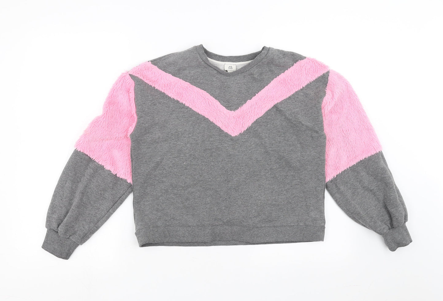 River Island Girls Grey   Pullover Sweatshirt Size 11-12 Years  - fluffy detail