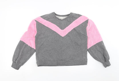 River Island Girls Grey   Pullover Sweatshirt Size 11-12 Years  - fluffy detail