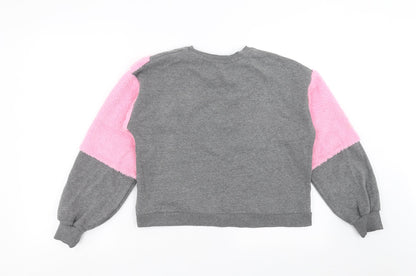 River Island Girls Grey   Pullover Sweatshirt Size 11-12 Years  - fluffy detail