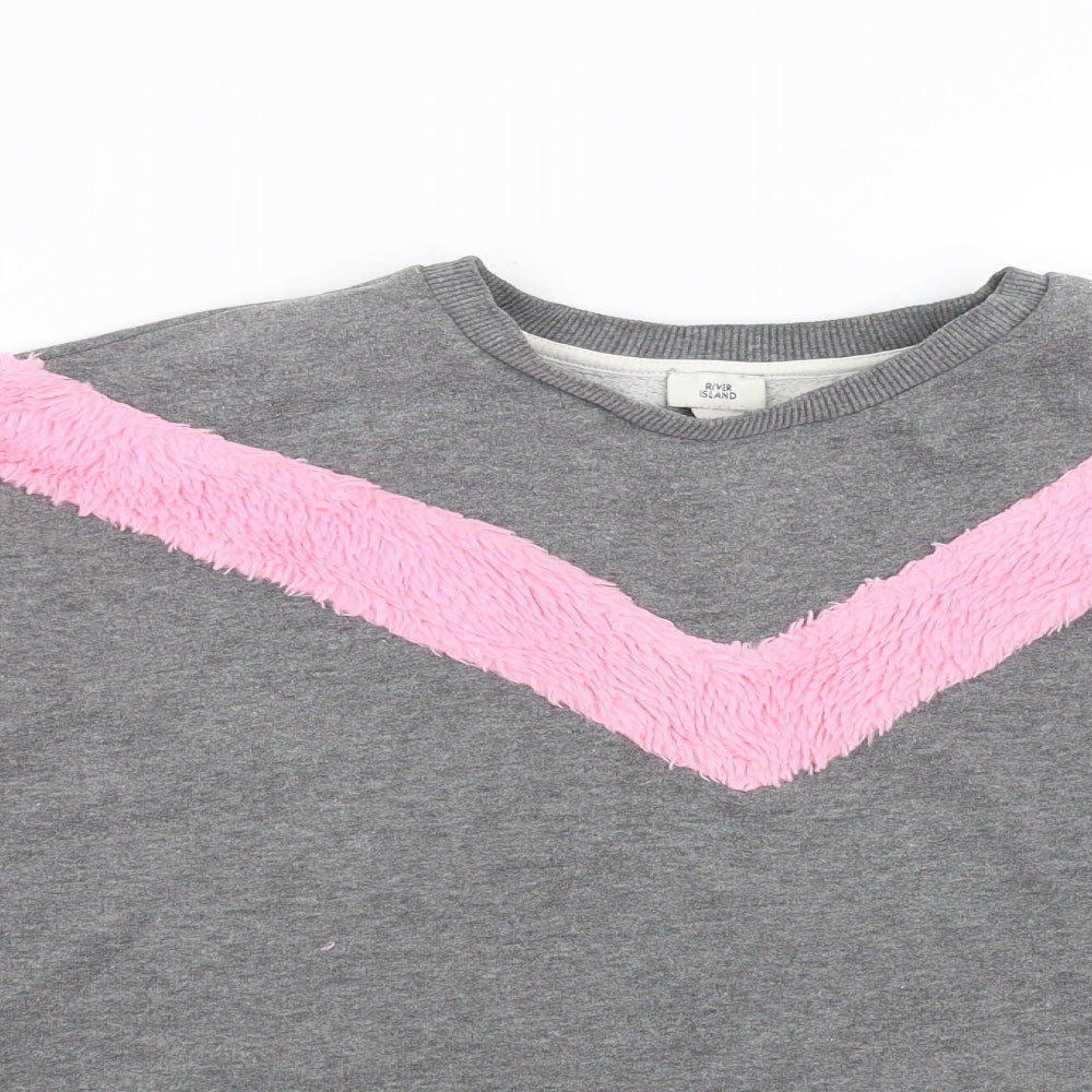 River Island Girls Grey   Pullover Sweatshirt Size 11-12 Years  - fluffy detail