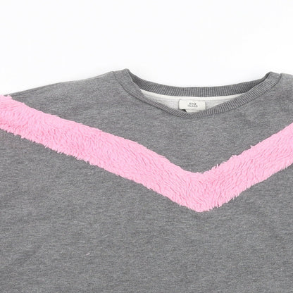 River Island Girls Grey   Pullover Sweatshirt Size 11-12 Years  - fluffy detail