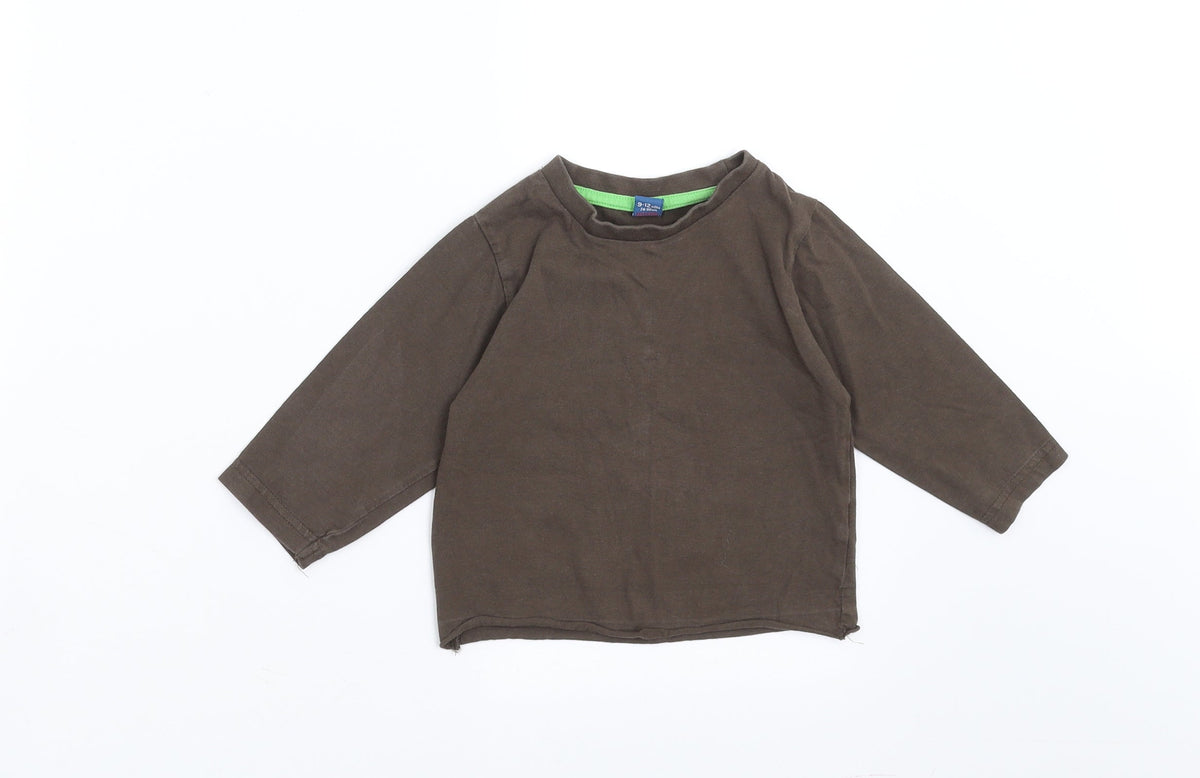 Additional front view of TU boys’ brown basic t-shirt, size 9-12, months
