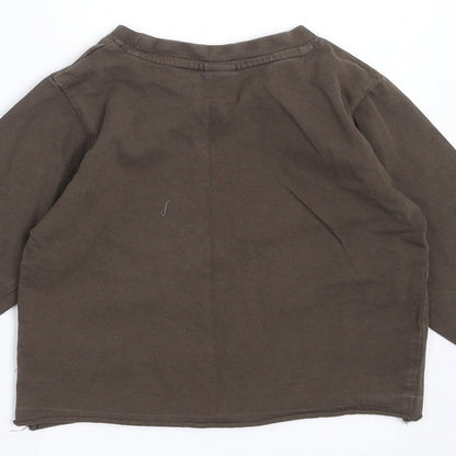 Brand and care label for TU boys’ brown basic t-shirt, size 9-12, months