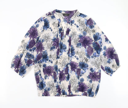 Originals Womens Blue Floral  Basic Blouse Size 16  - sheer