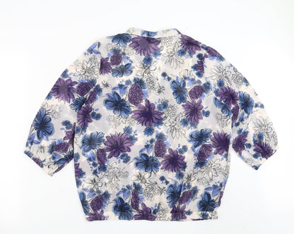 Originals Womens Blue Floral  Basic Blouse Size 16  - sheer