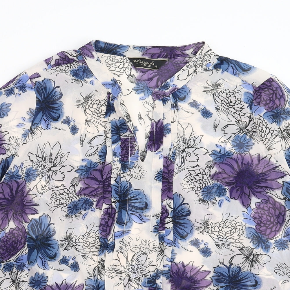 Originals Womens Blue Floral  Basic Blouse Size 16  - sheer
