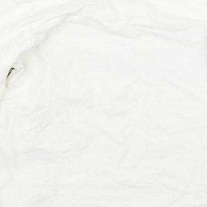 Brand and care label for Nutmeg girls’ white basic t-shirt, size 6-7, years