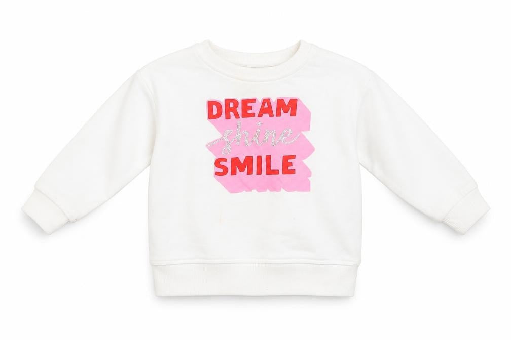 Front view of Primark girls’ white jumper, size 12-18, months