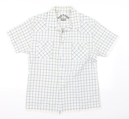 Vintage Refined Mens Blue Check   Button-Up Size M