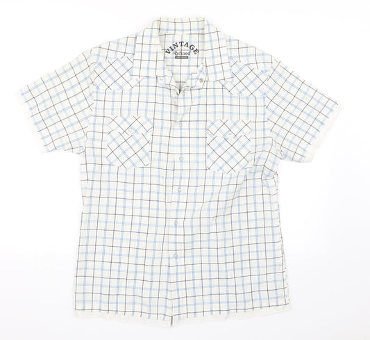 Vintage Refined Mens Blue Check   Button-Up Size M