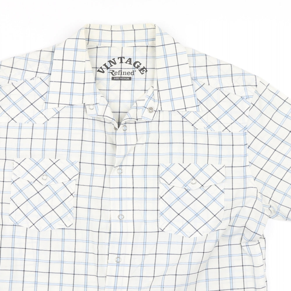 Vintage Refined Mens Blue Check   Button-Up Size M