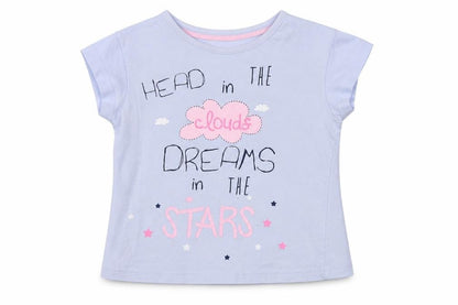 Front view of Matalan girls’ blue animal print basic t-shirt, size 4-5, years