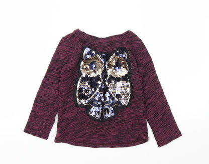 F&F Girls Purple Animal Print  Basic T-Shirt Size 5-6 Years