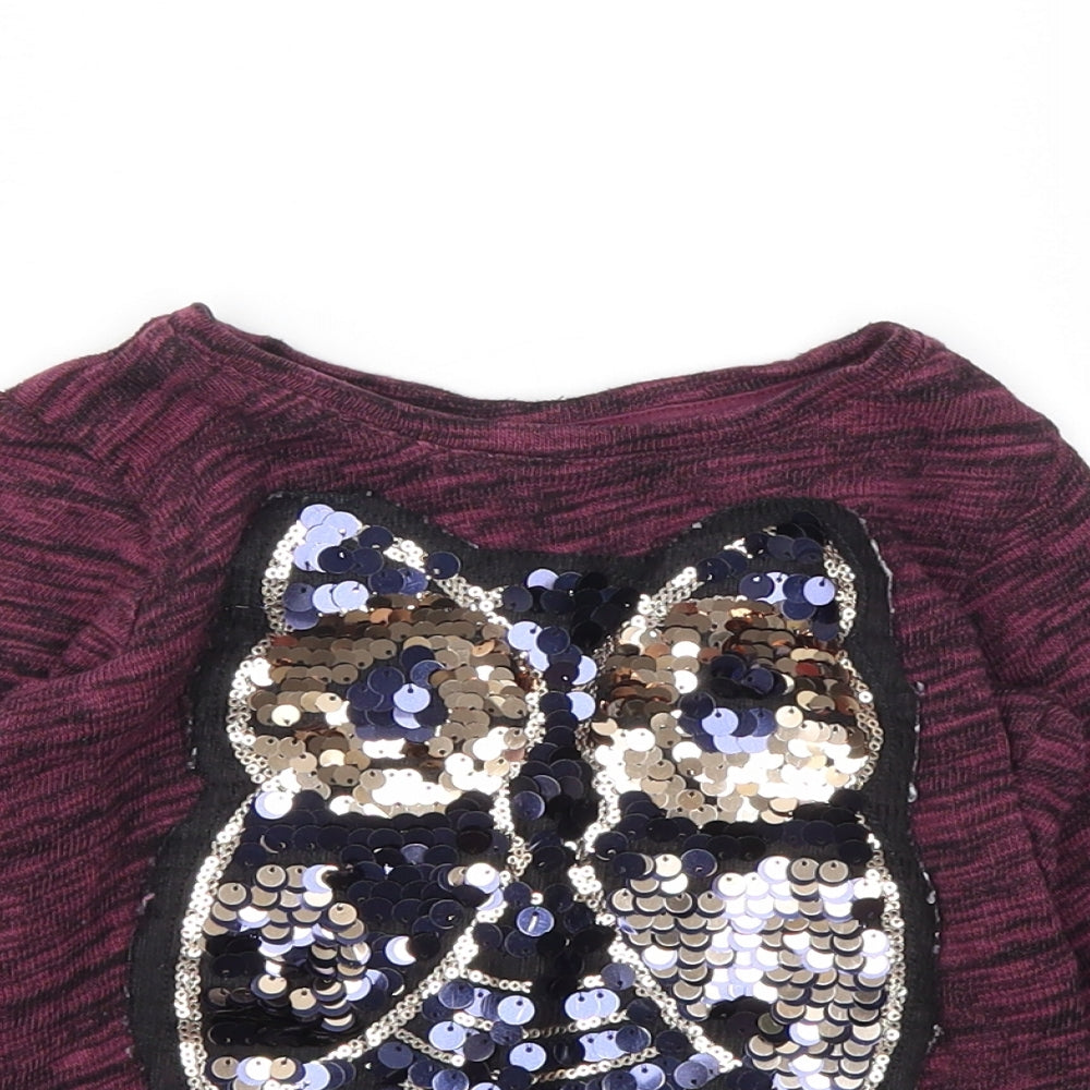 F&F Girls Purple Animal Print  Basic T-Shirt Size 5-6 Years