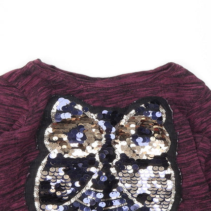 F&F Girls Purple Animal Print  Basic T-Shirt Size 5-6 Years